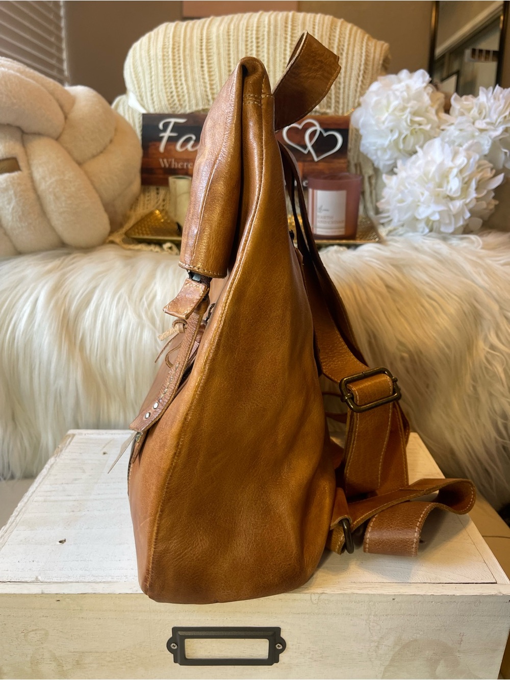 NWT Bed Stu Leather Howie Flapover Leather Backpack Tan Rustic Retail $365 - Picture 2 of 11